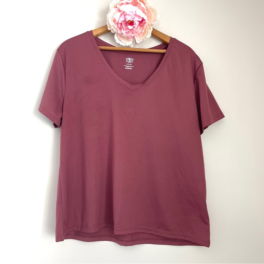 🎯3/$10 Athletic Works Short Sleeve Workout Top Tee Dusty Rose Large 12-14